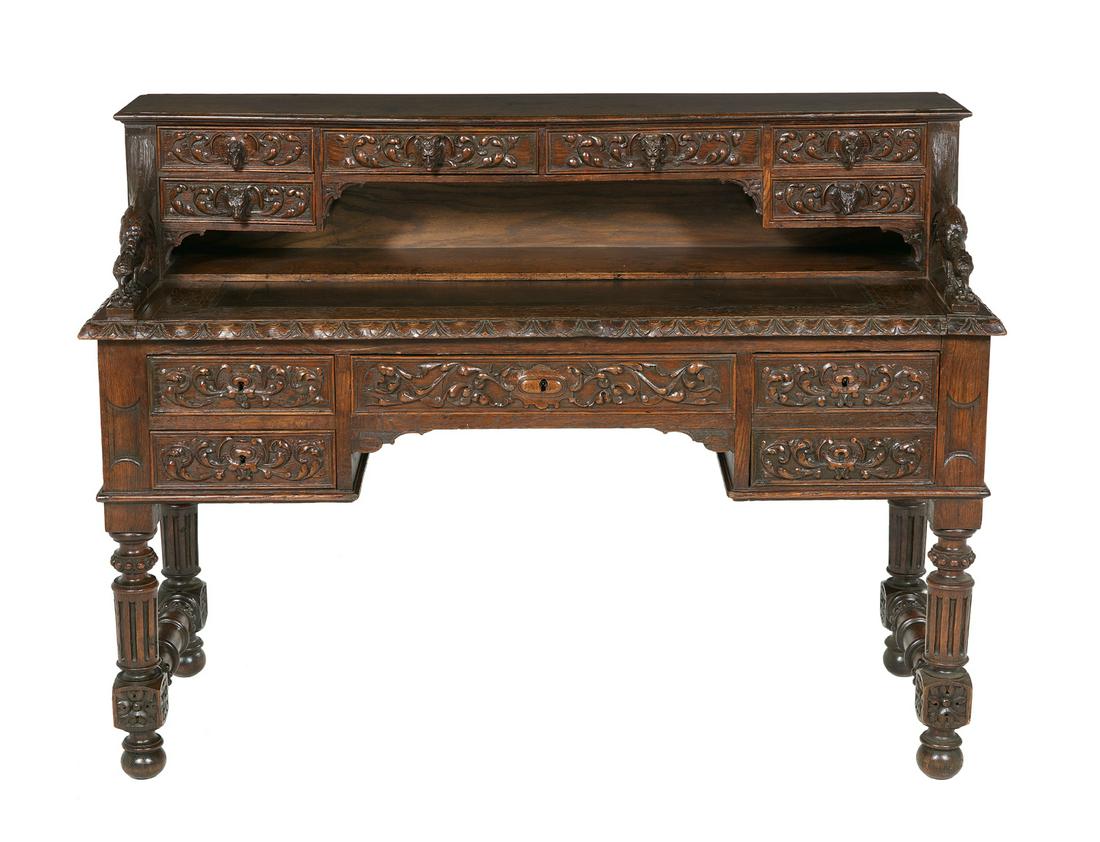 Continental Carved Oak Desk (1 of 3)