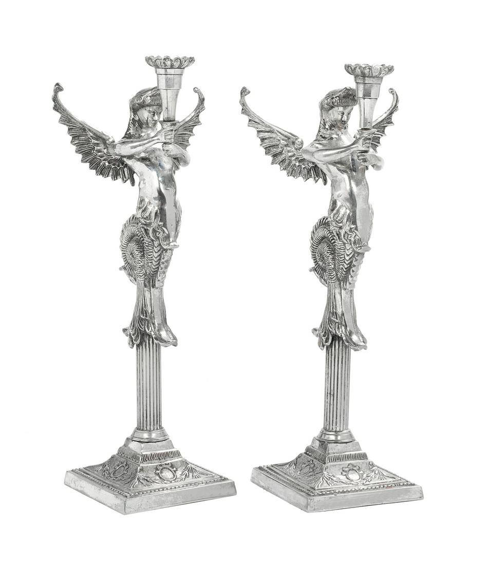 Pair of Figural Melusine Silverplate Candlesticks (1 of 1)