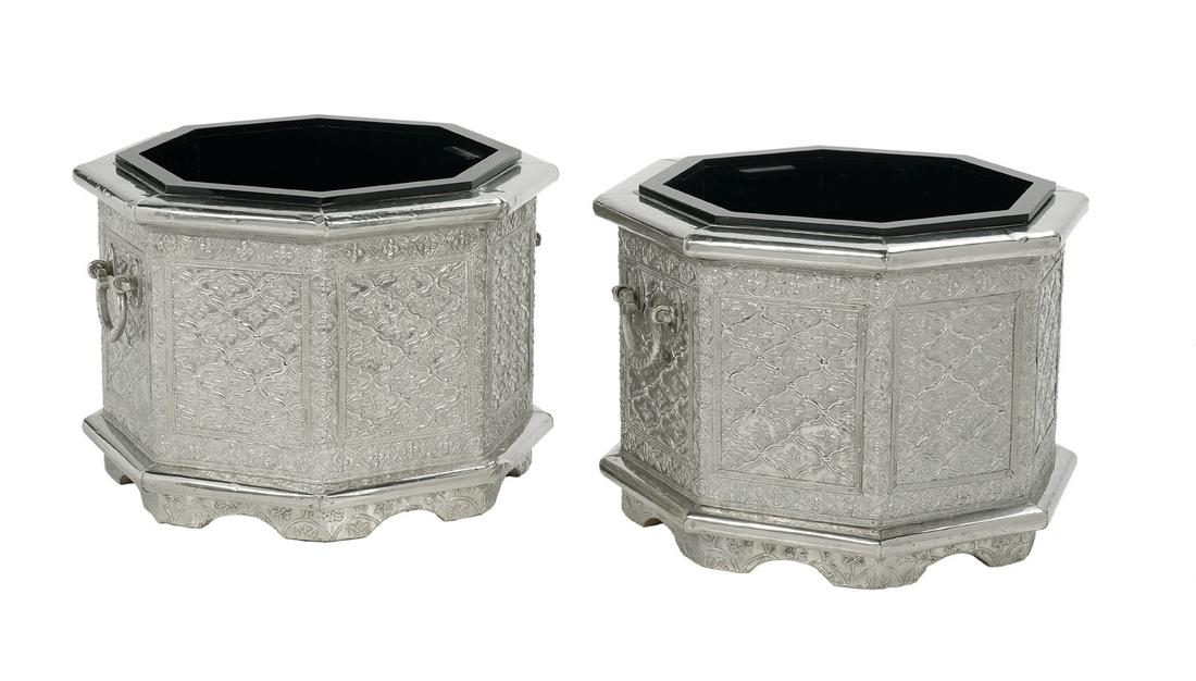 Pair of Indian Nickel Silver-Clad Jardinieres (1 of 1)