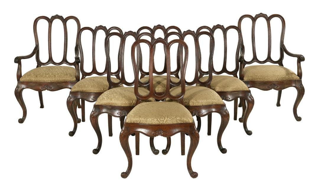 Suite of Eight Continental Walnut Dining Chairs (1 of 2)