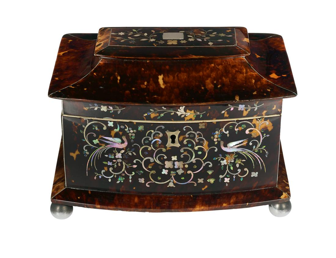 Mother-of-Pearl-Inlaid Tortoiseshell Tea Caddy (1 of 2)