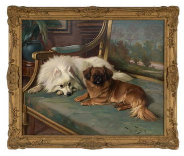 Wright Barker (British, 1864-1941): Wright Barker (British, 1864-1941) "Newest Member of the Family" oil on canvas signed lower right. Framed. 24" x 30", framed 29-1/2" x 35"