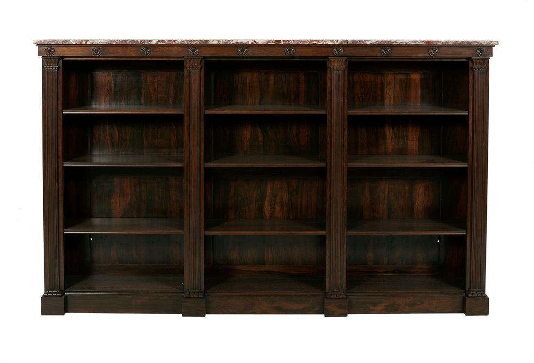 Regency-Style Rosewood and Marble-Top Bookcase (1 of 2)