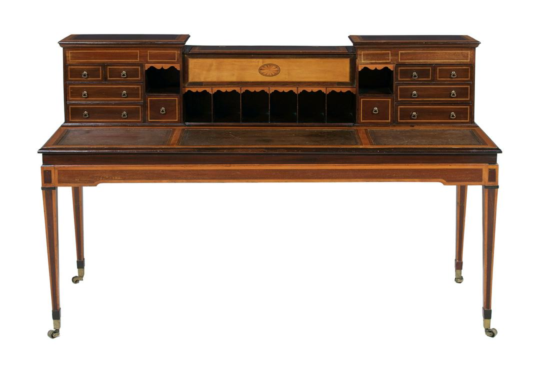Interesting Edwardian Mahogany and Satinwood Desk (1 of 2)