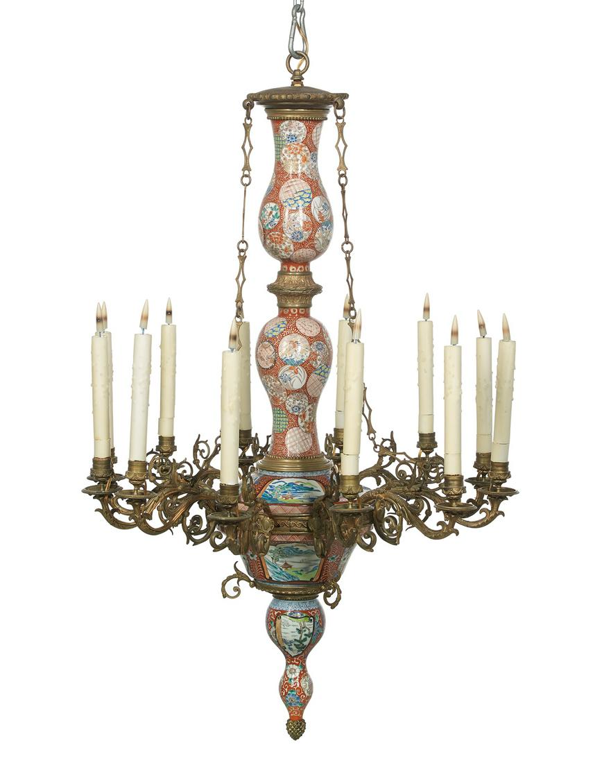 Gilt-Bronze and Japanese Porcelain Chandelier (1 of 1)
