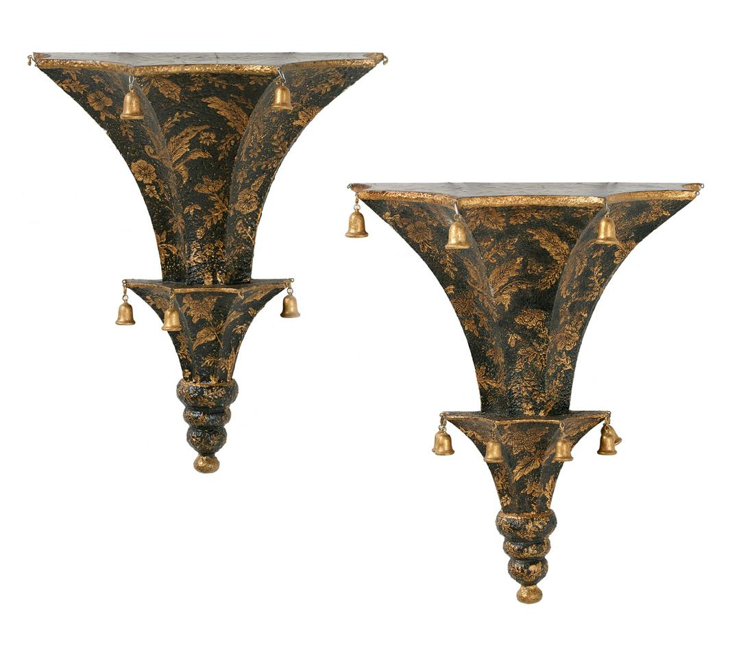 Pair of Chinese-Style Parcel-Gilt Wooden Brackets (1 of 3)