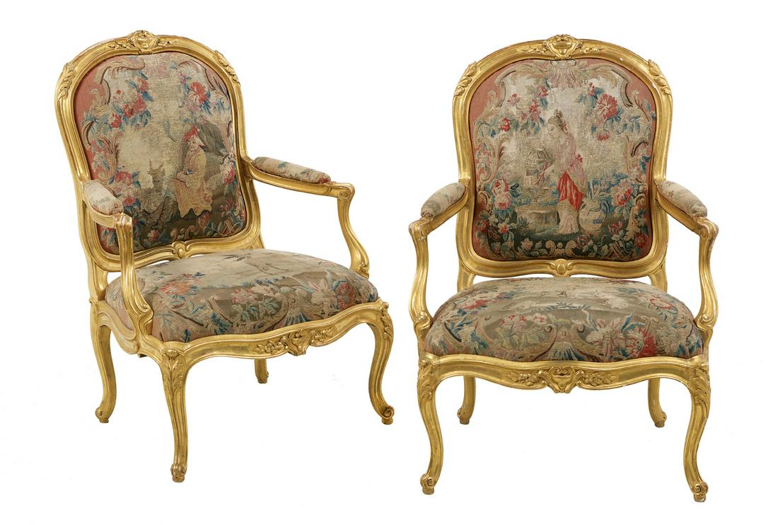 Pair of Napoleon III Giltwood Fauteuils (1 of 3)