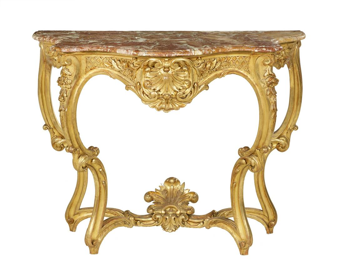 Louis XV-Style Carved Marble-Top Console Table (1 of 2)