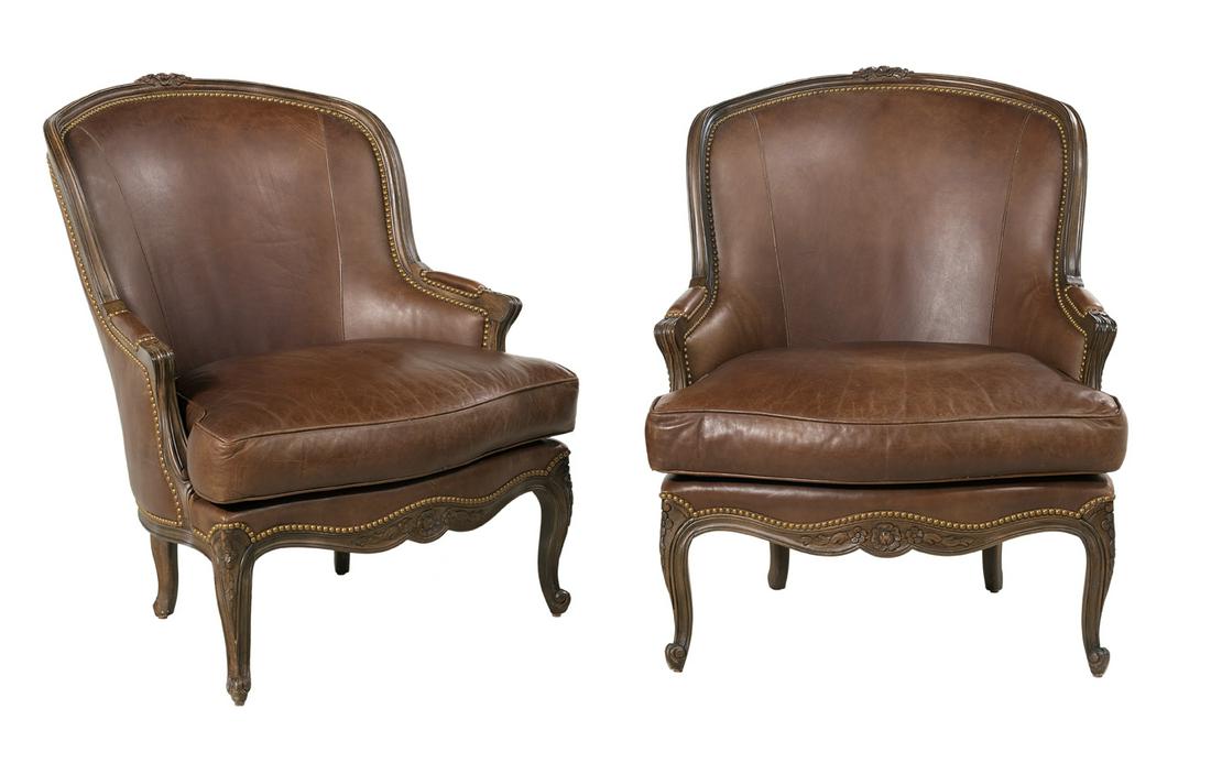 Pair of Louis XV-Style Leather Bergeres (1 of 1)