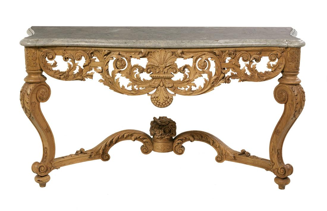 Large Louis XIV-Style Marble-Top Console Table (1 of 1)