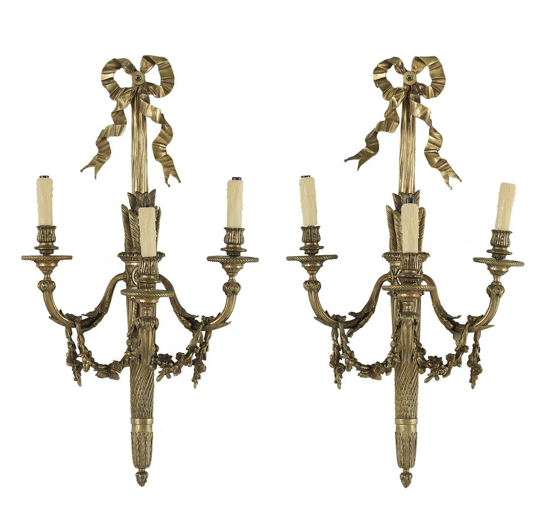 Pair of Large French Gilt-Bronze Sconces (1 of 3)