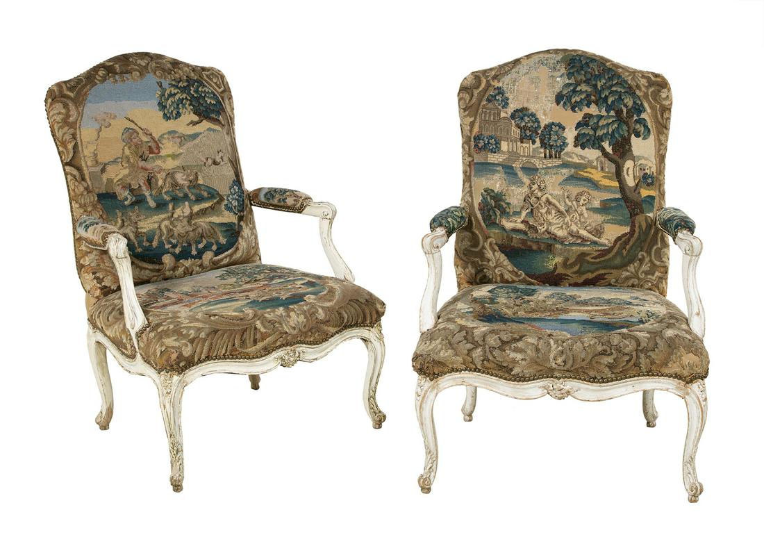 Pair of Louis XV-Style Polychrome Fauteuils (1 of 2)