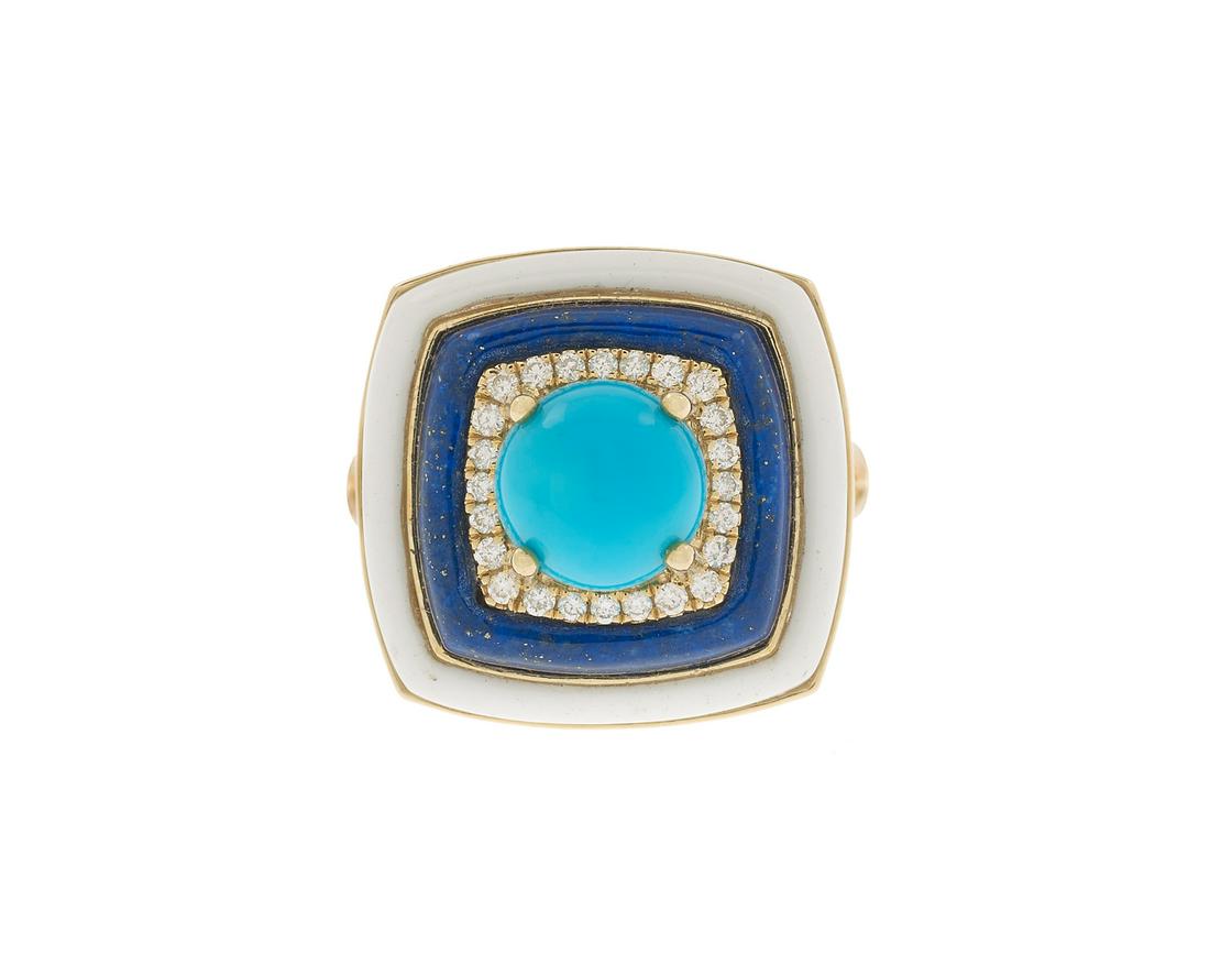 Turquoise, Lapis and Enamel Ring (1 of 1)