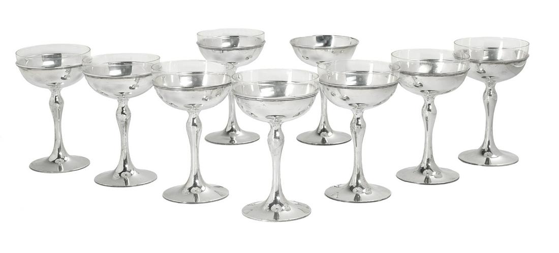 Set of Nine Sterling Silver and Glass Sorbet Cups (1 of 1)