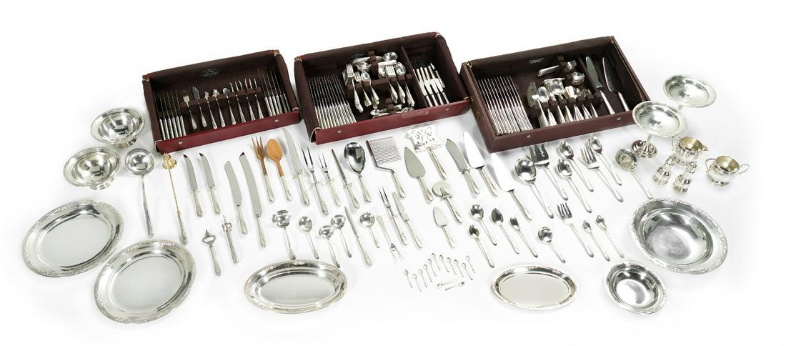 International "Blossom Time" Silver Table Service: Impressive International "Blossom Time" Sterling Silver Table Service the pattern designed in 1950 by Robert Lee Doerfler (1916-2004), Meriden, Connecticut, including a dozen twenty-four-piece place s