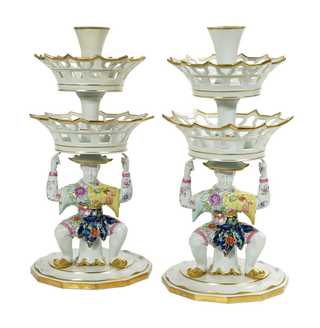 Pair of Mottahedeh "Tobacco Leaf" Epergnes (1 of 3)