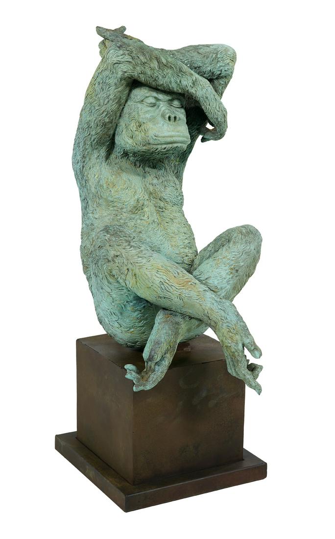 Patinated Bronze "Hear No Evil" Monkey (1 of 5)