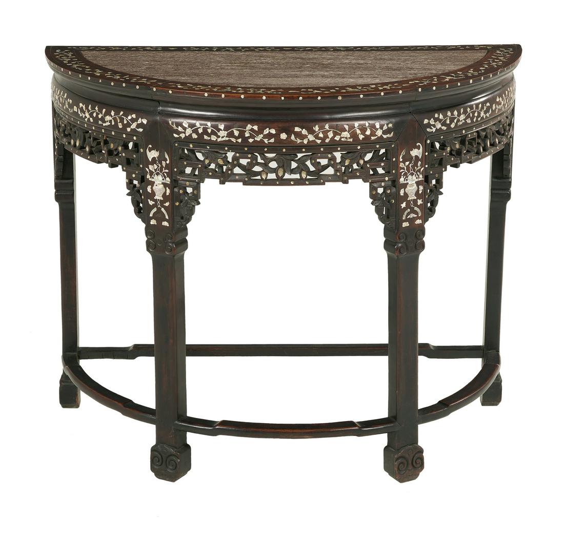 Chinese Marble-Top Demi-lune Console Table (1 of 1)