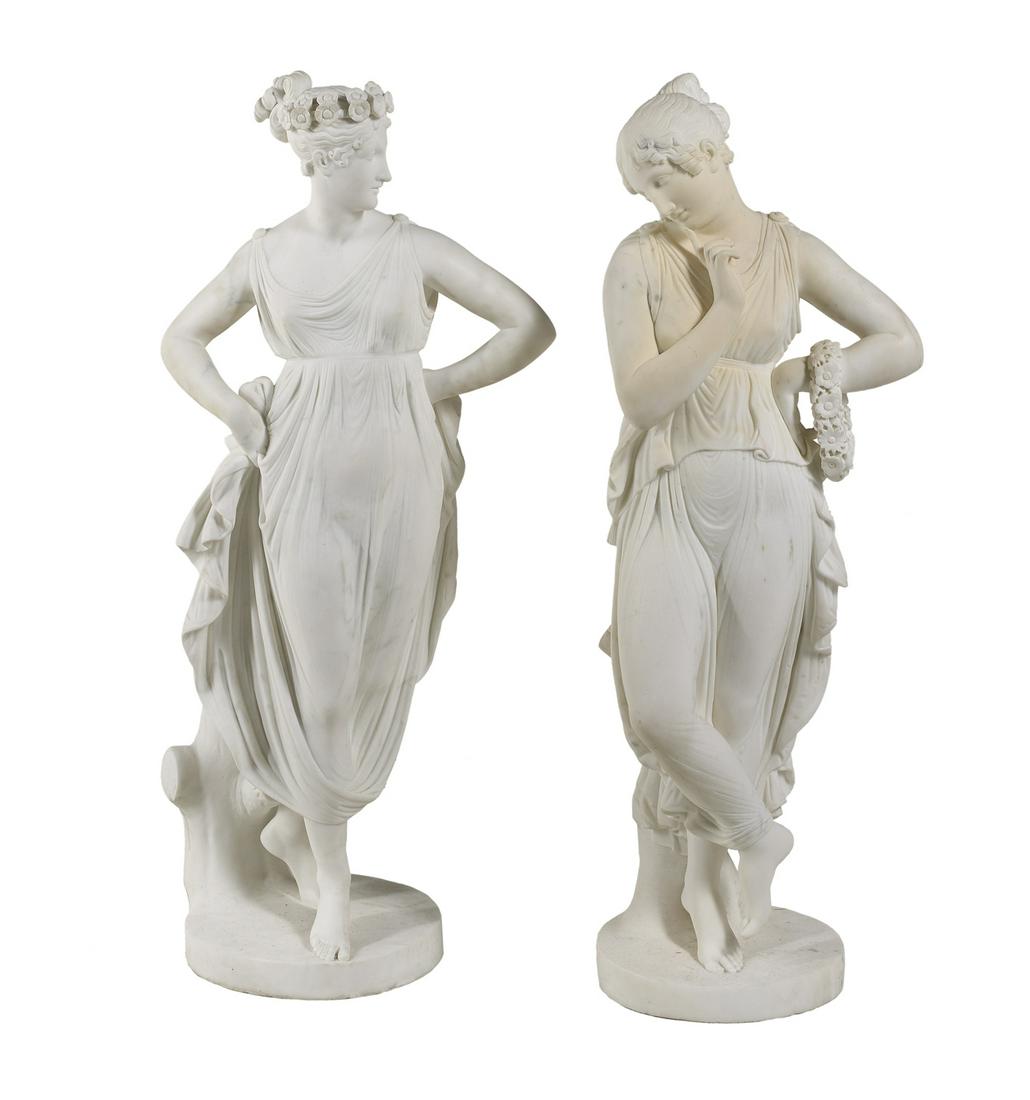Pair of Marble Sculptures of Woodland Nymphs (1 of 2)