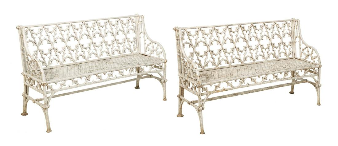 Pair of Gothic Revival Cast Iron Benches (1 of 3)