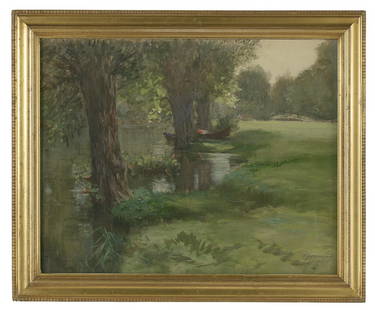 Francis Hopkinson Smith (American, 1838-1915): Francis Hopkinson Smith (American, 1838-1915) "Giverny", ca. 1880 watercolor and gouache on paper board signed lower right. Matted, glazed and framed. 19-1/2" x 24-1/4", framed 23-5/8" x 28-5/8" Prove