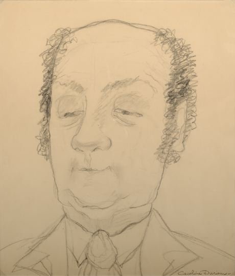 Caroline Durieux (American/Louisiana, 1896-1989): Caroline Durieux (American/Louisiana, 1896-1989) "Politician", 1972, graphite on paper, signed lower right "Caroline Durieux", 14-1/2" x 13-1/2", retains "Stone & Press Gallery, New Orleans" label on 