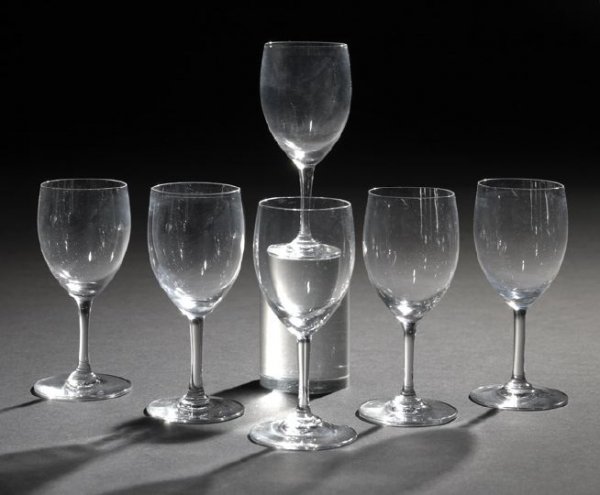 Six Baccarat Blown Crystal Wine/Sherry Glasses: Set of Six Baccarat Blown Crystal Dessert Wine/Sherry Glasses, in the "Perfection" pattern, each acid stamped on the base with the Baccarat "decanter" mark, h. 4-1/2", dia. 2-1/8".