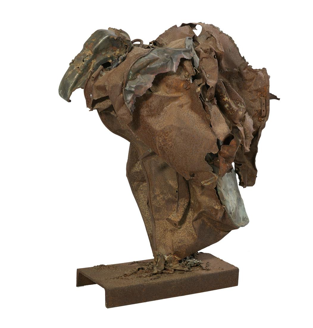 Judith Brown (American, 1931-1992): Judith Brown (American, 1931-1992) "Untitled" welded crushed scrap metal assemblage h. 32", w. 29", d. 21" Provenance: Estate of Carol A. Straus, Houston, Texas.