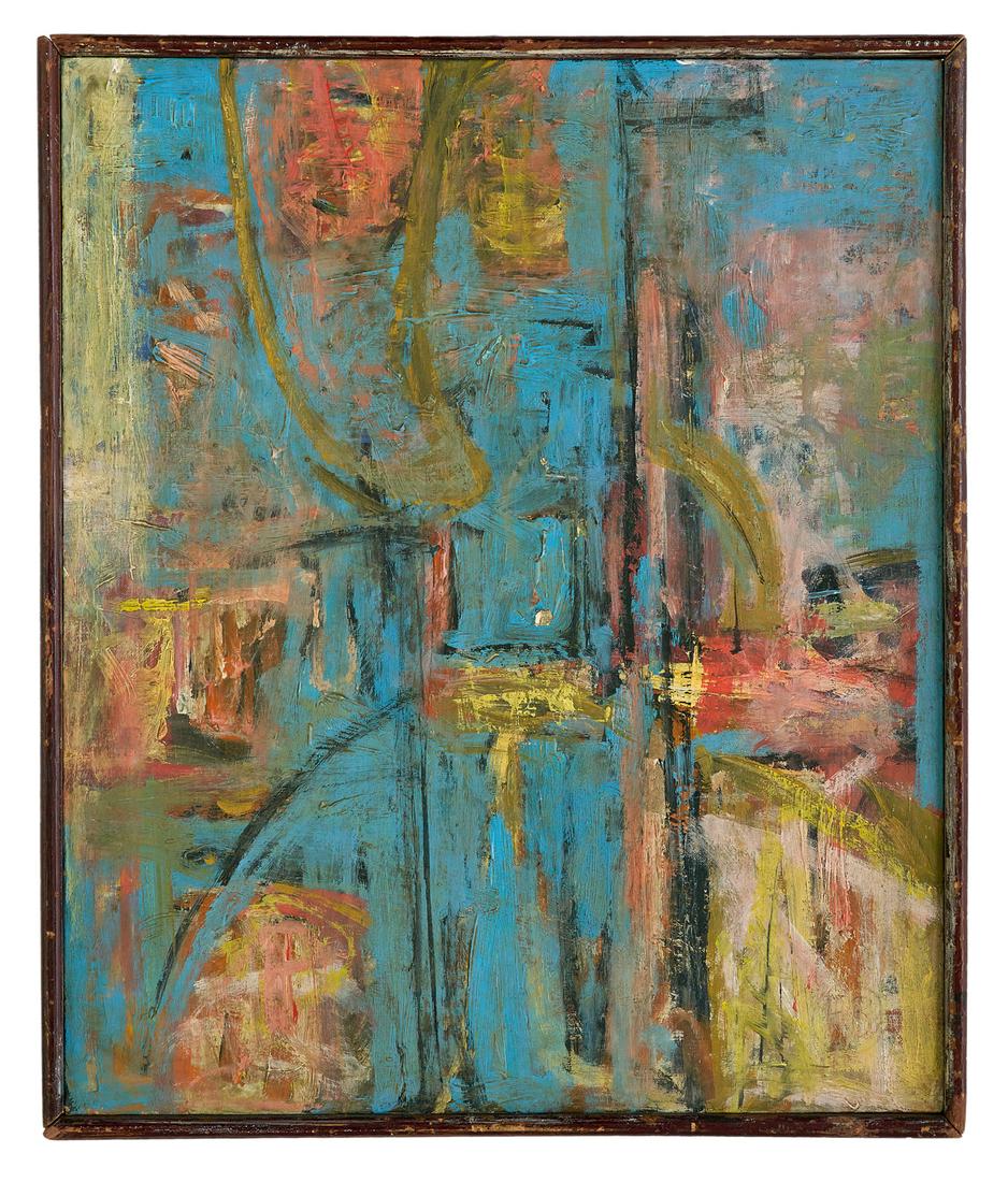 Fritz Bultman (American/Louisiana, 1919-1985): Fritz Bultman (American/Louisiana, 1919-1985) "Untitled", Possibly "Homage to Azure II", 1957 oil on canvas monogrammed lower right, signed and dated "Dec. 57" and inscribed "Top" en verso top. Framed