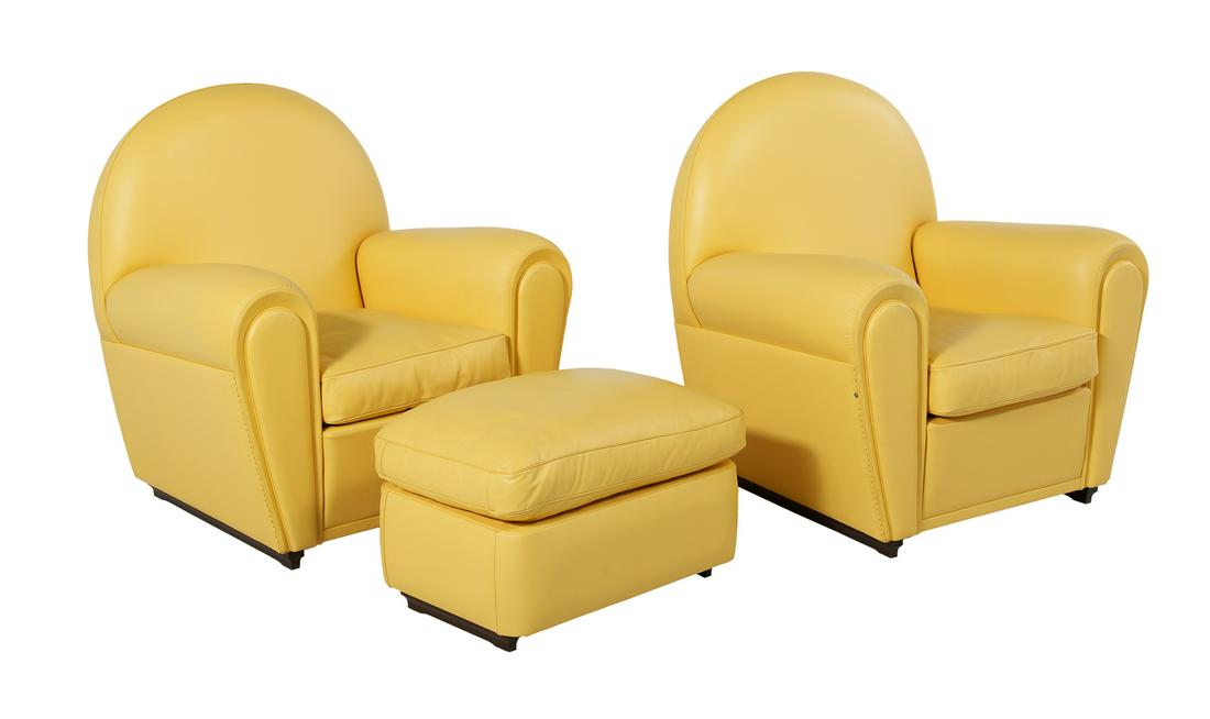 Pair of Poltrona Frau Armchairs and Ottoman (1 of 4)