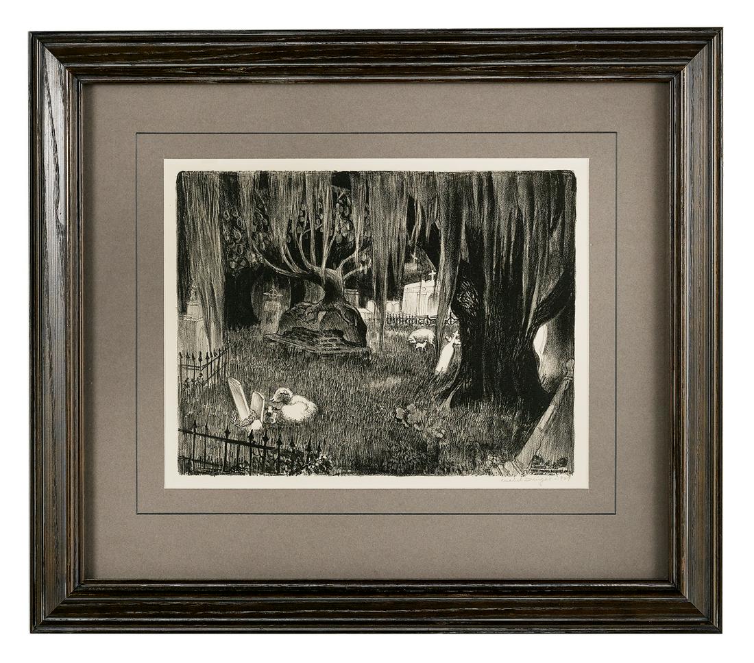 Mabel Dwight, (American, 1875-1955): Mabel Dwight (American, 1875-1955) "Old Southern Graveyard, New Orleans", 1929 lithograph pencil-signed and dated lower right. Matted, glazed and framed. sight 10-1/2" x 13-1/2", framed 19-1/2" x 22-1