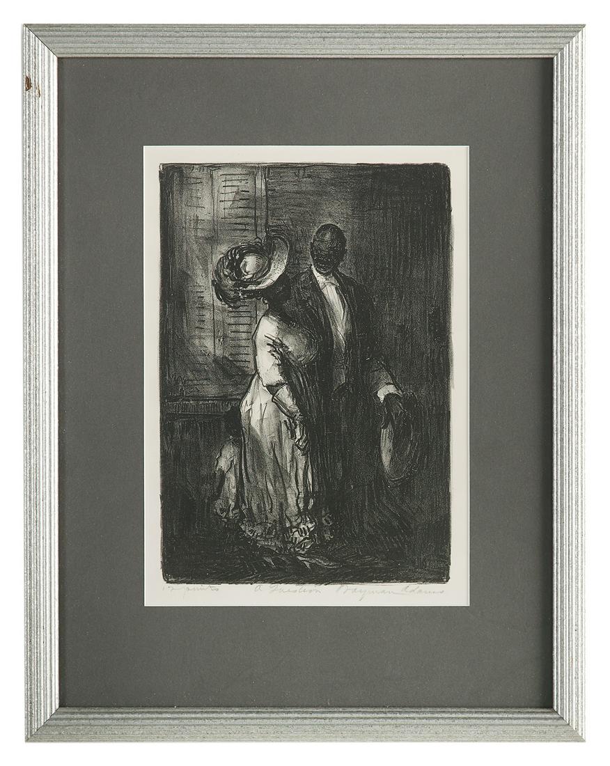 Wayman Elbridge Adams, (American, 1883-1959): Wayman Elbridge Adams (American/Louisiana, 1883-1959) "A Question" lithograph pencil-signed lower right, titled lower center and inscribed "12 prints" lower left. Matted, glazed and framed. sight 11-3