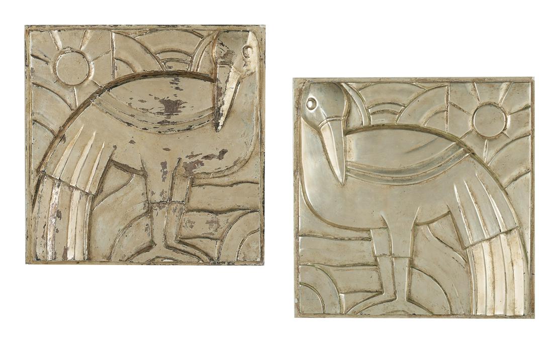 Pair of Silver-Leaf Plaster Plaques (1 of 3)