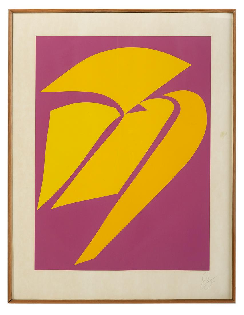 Jack Youngerman, (American, 1926-2020): Jack Youngerman (American, 1926-2020) "Changes II", 1970 silkscreen pencil-signed lower right, a "DuBose Gallery, Houston, Texas" label en verso. Glazed and framed. sheet 43" x 32-1/2", framed 45" x 3