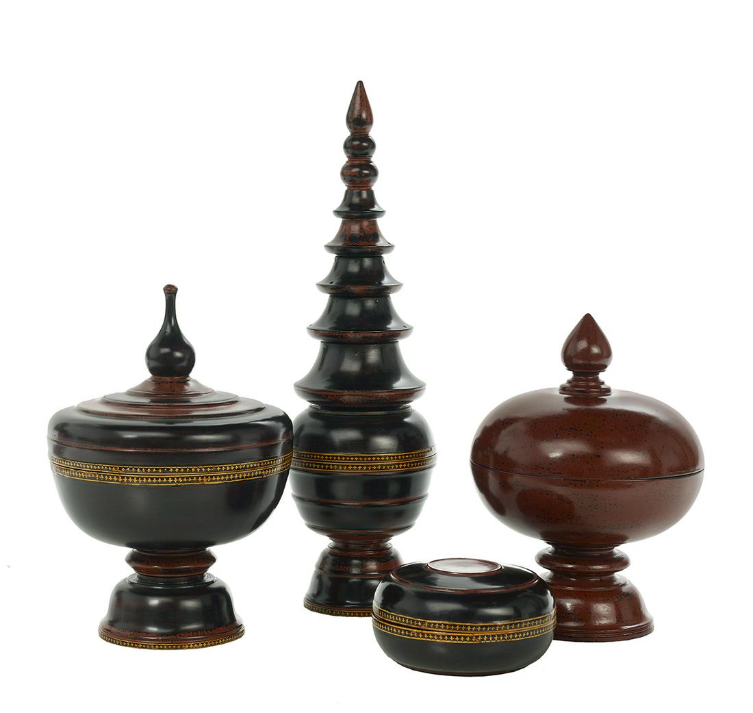 Four Cambodian Lacquerware Vessels (1 of 2)