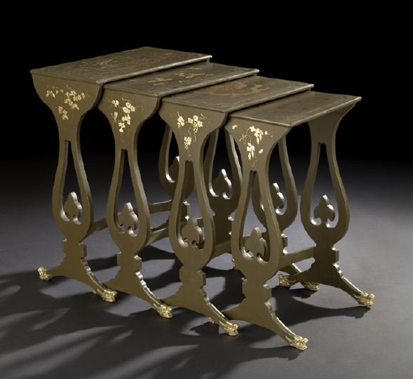 Four Chinese Export Polychromed Nesting Tables