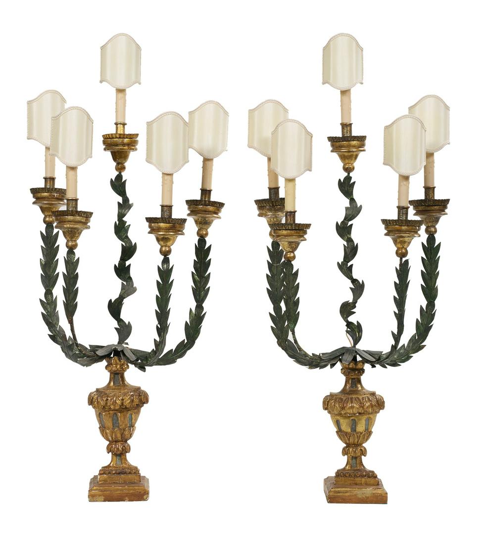 Pair of Italian Giltwood and Tole Candelabra (1 of 1)