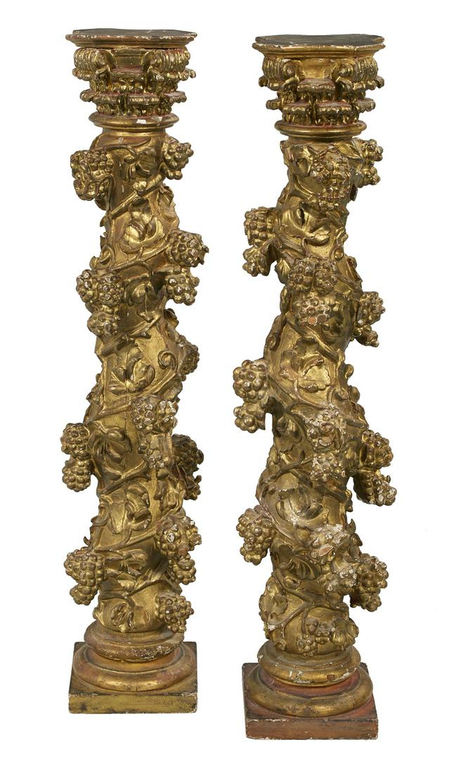 Pair of Italian Carved Giltwood Pedestals (1 of 1)