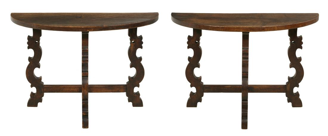 Pair of Continental Walnut Demi-lune Tables (1 of 4)