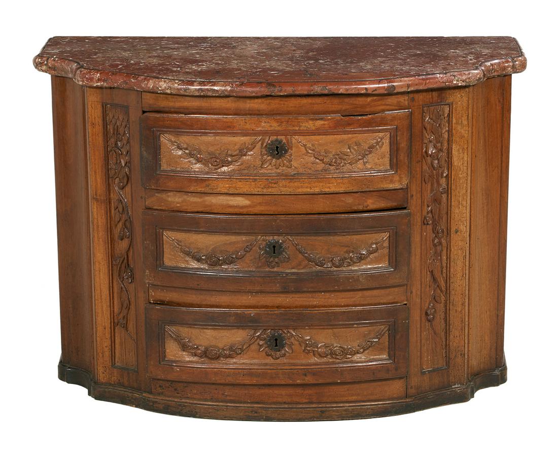 Italian Walnut and Marble-Top Bowfront Commode (1 of 3)