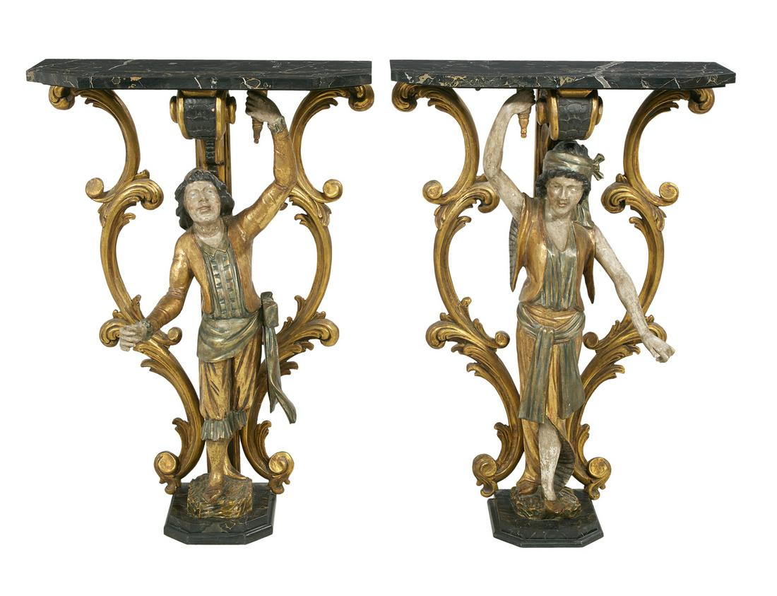 Pair of Italian Gilt Wood and Marble Pedestals (1 of 2)