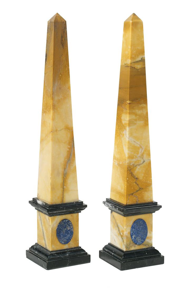 Pair of Italian Siena and Black Marble Obelisks (1 of 1)