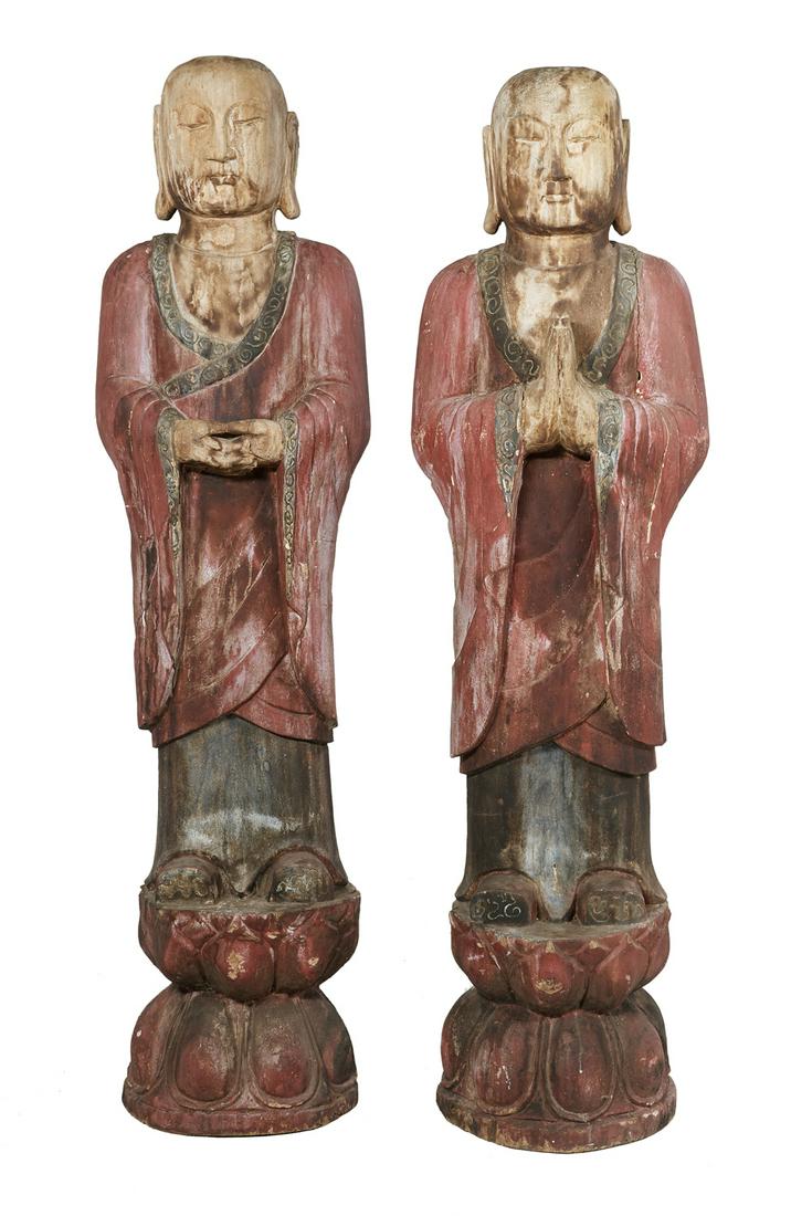 Pair of Asian Polychromed Hardwood Figures (1 of 2)