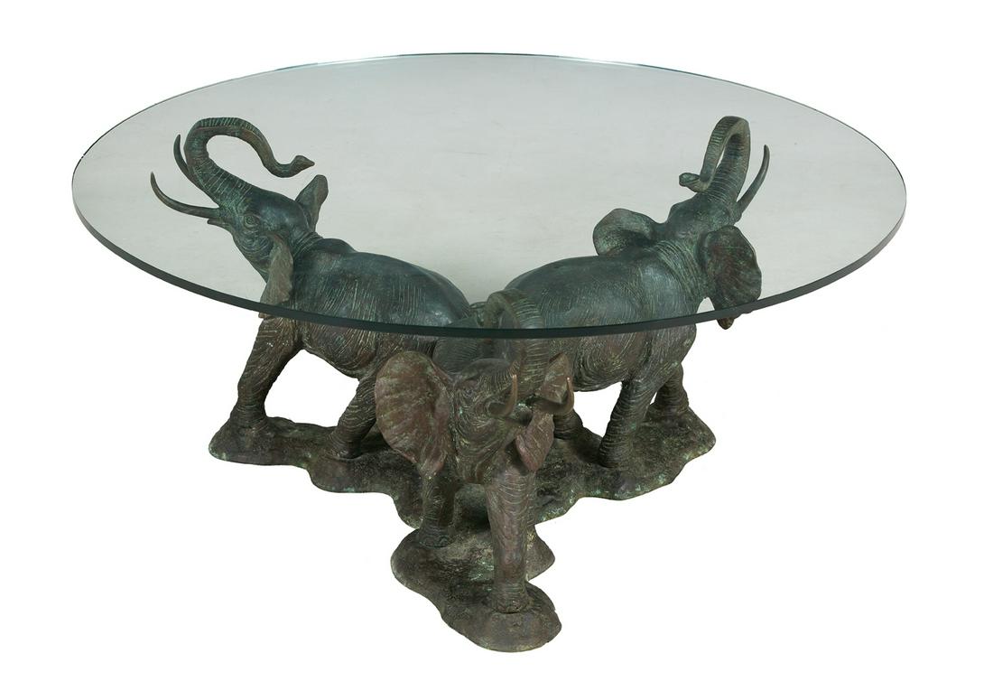 Patinated Bronze and Glass "Lucky Elephant" Table (1 of 2)