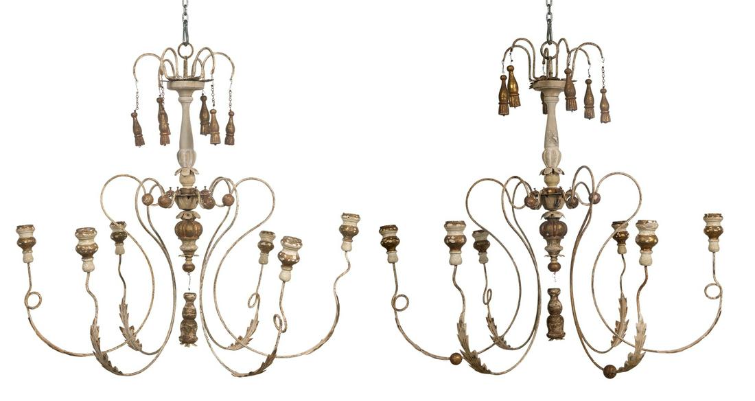 Pair of Giltwood and Painted Metal Chandeliers (1 of 3)