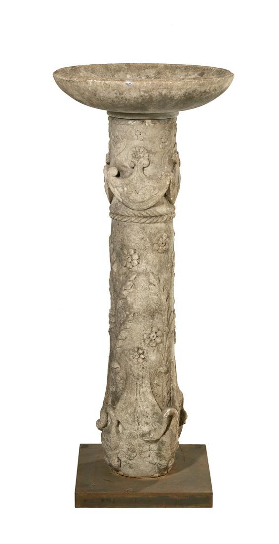 Continental Swan-Carved Marble Birdbath (1 of 1)