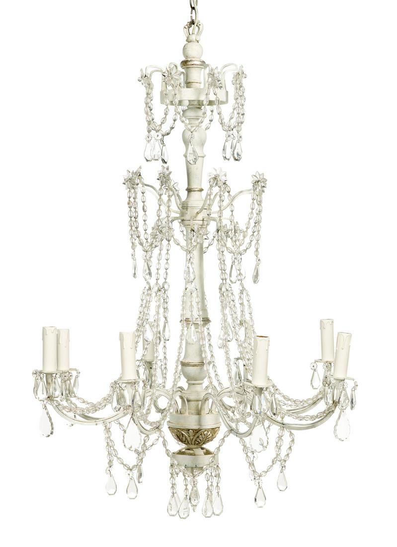Neoclassical-Style Glass, Metal & Wood Chandelier (1 of 1)