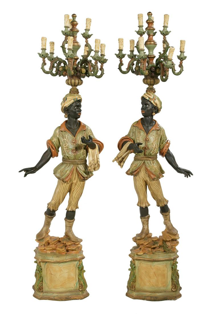 Pair of Painted Composition Blackamoor Torcheres (1 of 2)