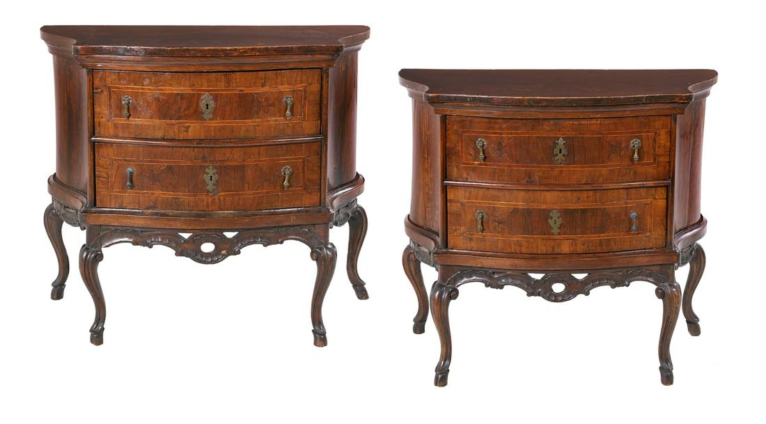 Pair of Italian Rococo Walnut Commodes on Stands (1 of 5)