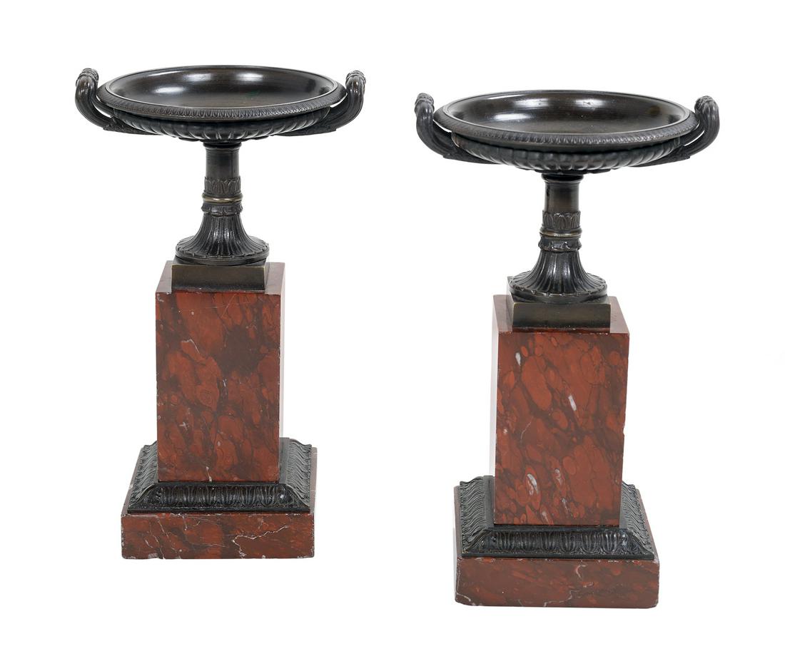 Pair of Restauration Bronze and Marble Urns (1 of 1)